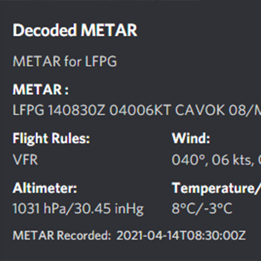 Example of the metar command